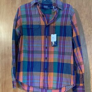 NWT Polo Ralph Lauren Vibrant Madras Plaid Button Down Shirt 100% cotton sz S